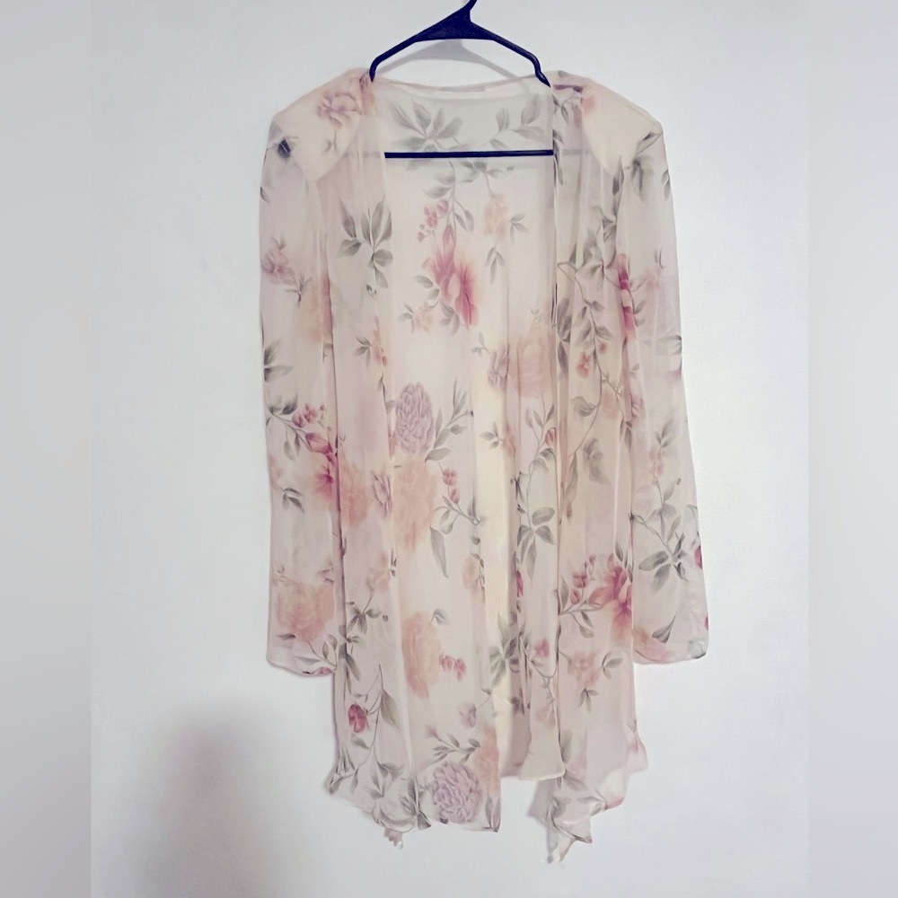 Floral Sheer Women's Top - Cream and Pink
